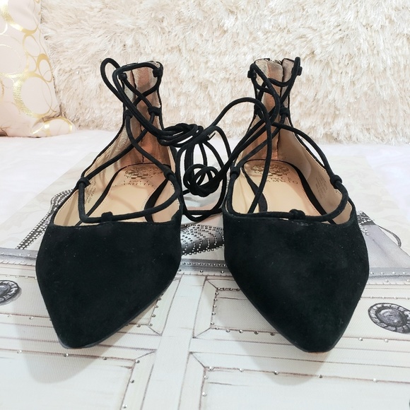 Vince Camuto Leather Pointed Lace Up Flats - Picture 3 of 8